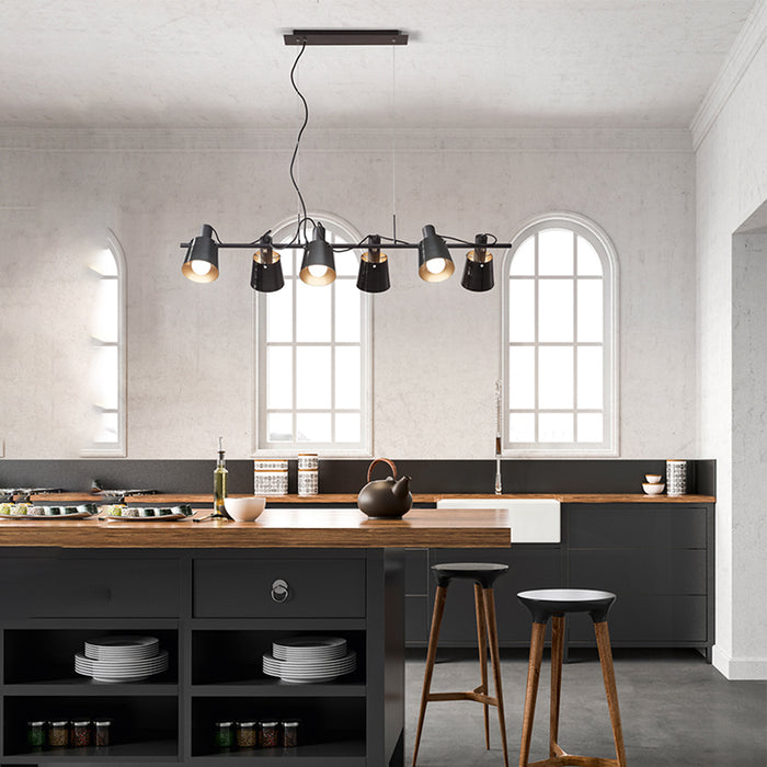 Lampadario Contemporaneo Megafono Metallo Nero 6 Luci E27