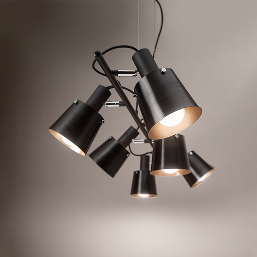 Lampadario Contemporaneo Megafono Metallo Nero 6 Luci E27
