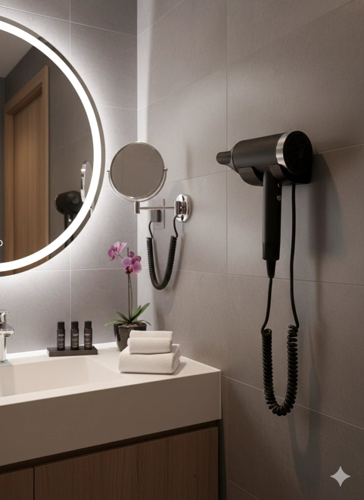 Asciugacapelli Professionale Vama PASSION HAIR Motore Brushless 1500W per Hotel con Base Murale Nero