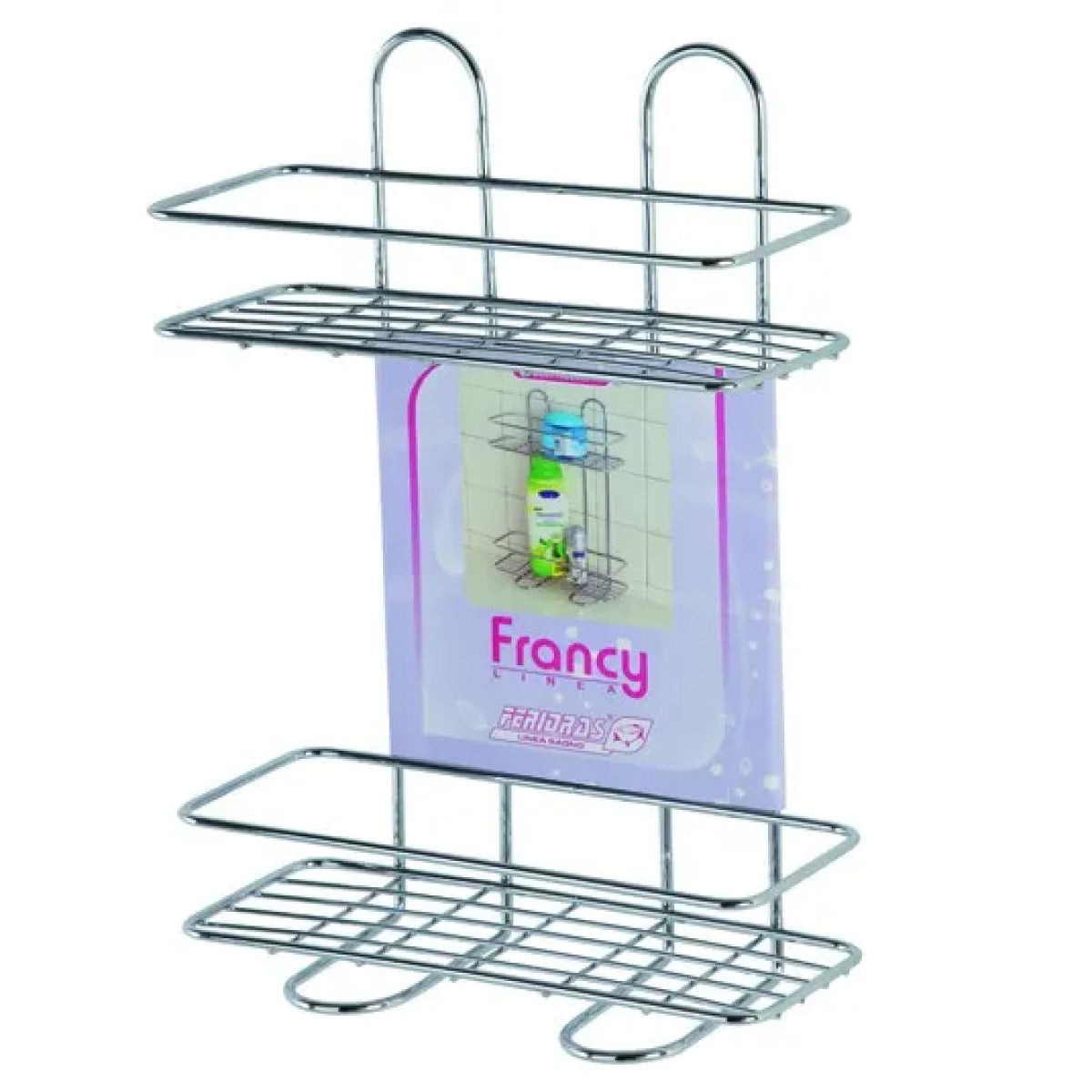 MENSOLA DOCCIA RETTANGOLARE 2 RIPIANI IN ACCIAIO CROMATO - DIM. CM(LXPXH):26X11X35  - FRI