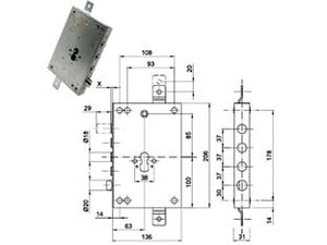 SERRATURA TRIP.APPLICARE C/SCROCCO REGOLABILE CIL. EUR. BLINDATE 50137- - mm.63, interasse catenacci mm.37 - 1 pezzi CIPIERRE