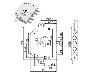 SERRATURA TRIPLICE APPLICARE CON SCROCCO CIL. EUR. BLINDATE 89C855- - mm.60 DX (89C855D000M) - 1 pezzi MOTTURA