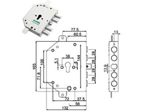SERRATURA TRIPLICE APPLICARE CON SCROCCO CIL. EUR. BLINDATE 89C855- - mm.60 SX (89C855S000M) - 1 pezzi MOTTURA