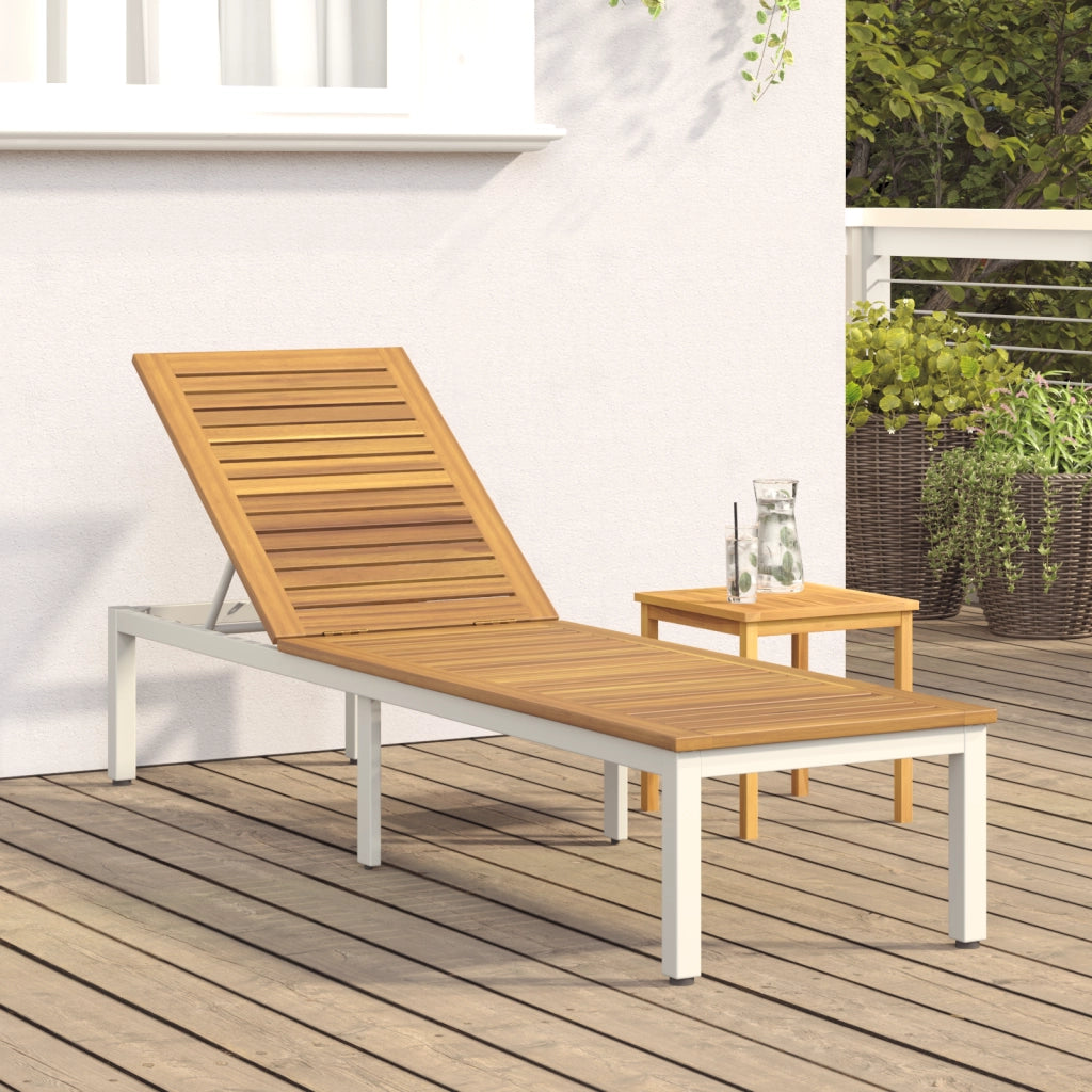 Lettino Prendisole Grigio 200x55x35 cm Legno Massello di Acacia