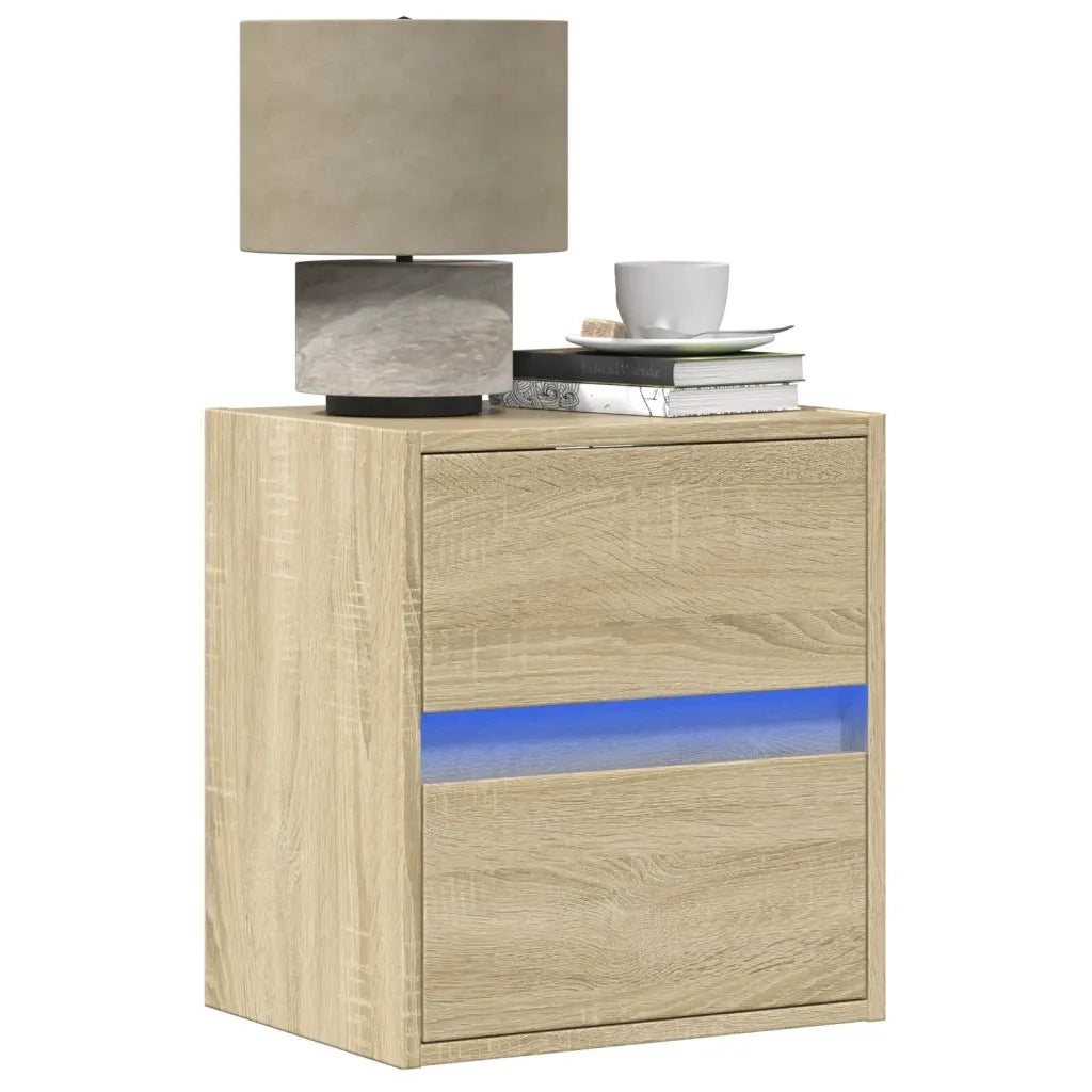 vidaXL Comodino a Parete con luci LED Rovere Sonoma