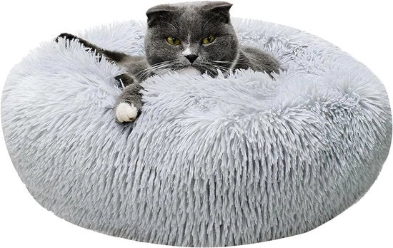Letto per animali 40 cm con cuscino morbido per gatti e cani con piumino soffice e cuscino antiscivolo lavabile (S ~ grigio chiaro)