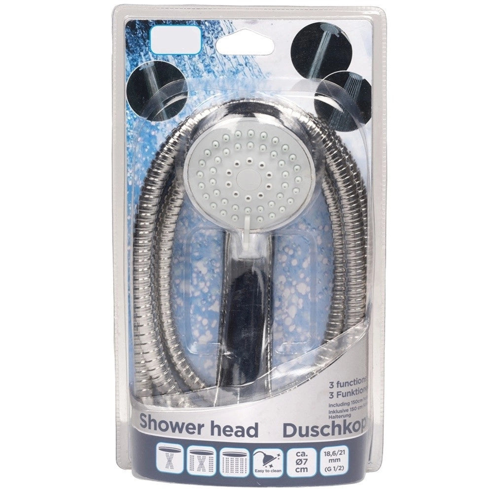 Trade Shop - Doccetta Telefono Doccia Diametro 7cm Con Tubo Flessibile Acciaio 150cm -