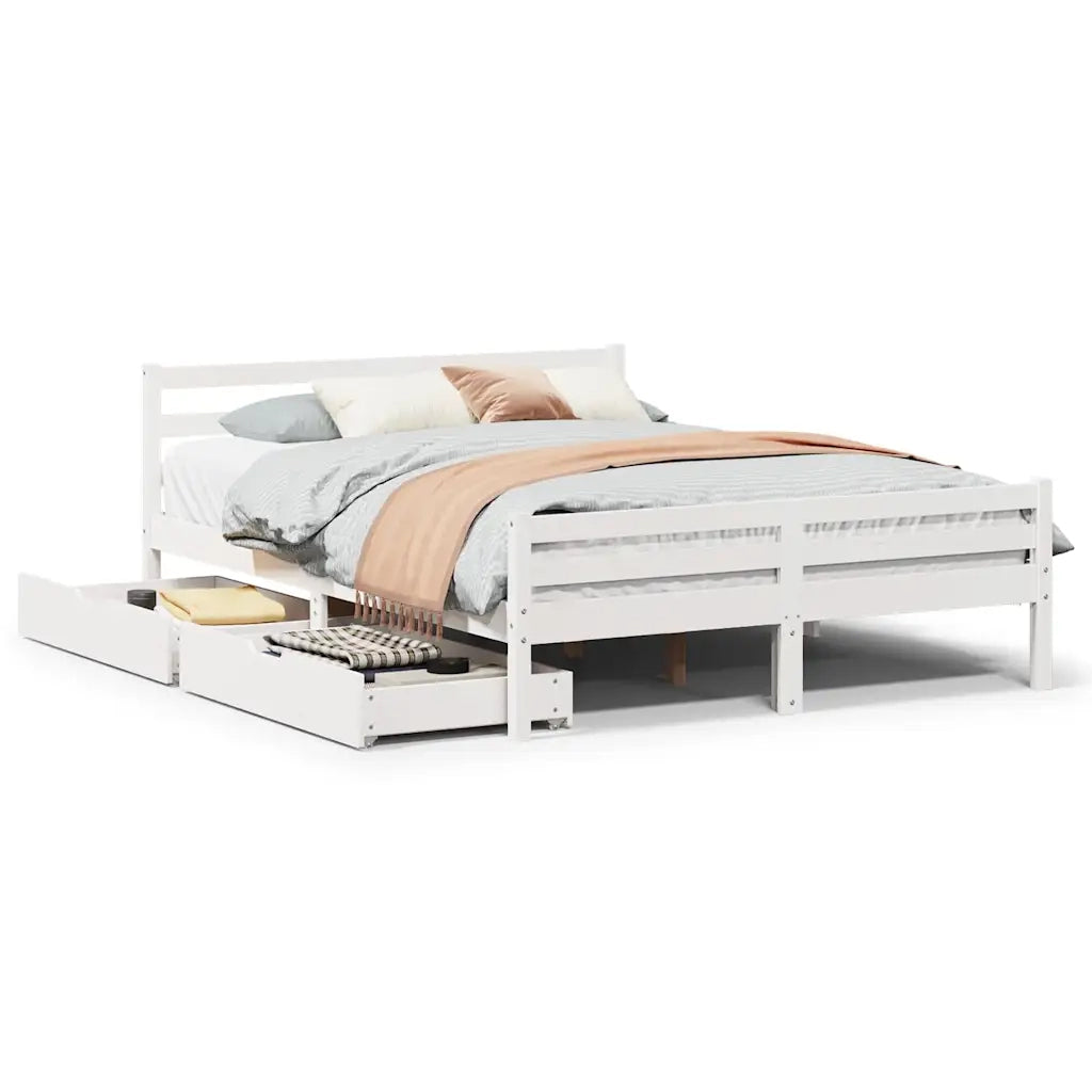 Letto senza Materasso Bianco 135x190 cm Legno Massello di Pino 3301601