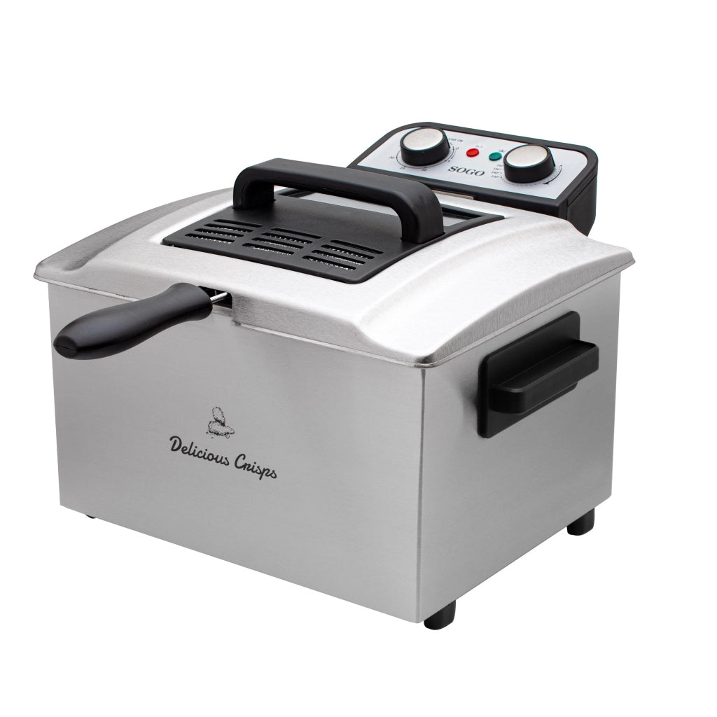 Friggitrice elettrica da cucina, doppio cestello 5 litri, acciaio inox con sistema Cold Zone, temperatura regolabile 130-190°C 3000W - SOGO