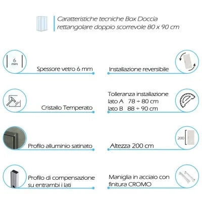 Box doccia angolare 80x90 cm doppio scorrevole in cristallo trasparente Ted