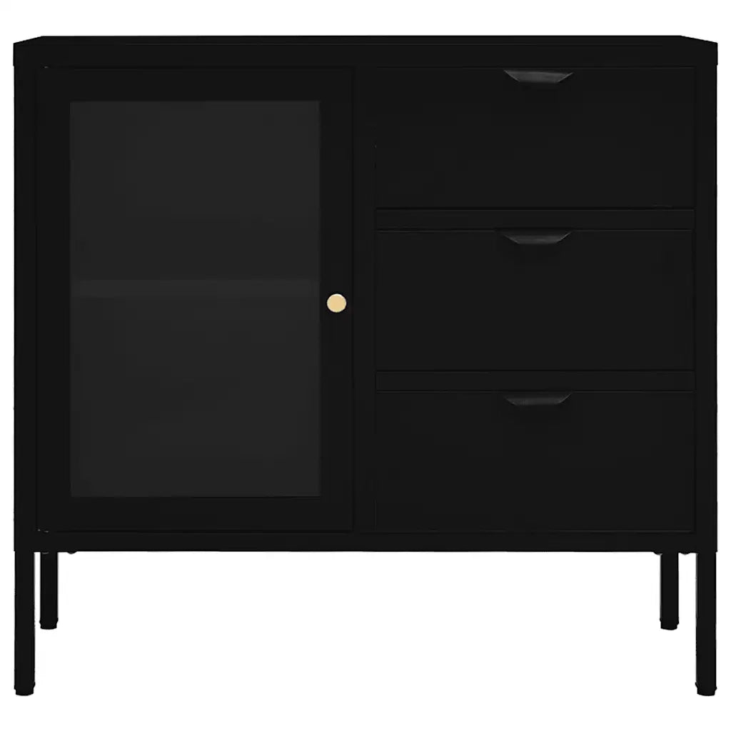 Credenza-Buffet-Armadio da cucina Nera 75x35x70 cm in Acciaio e Vetro Temperato