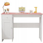 SCrivania bianca con cassetto e armadietto per bambina con piano rosa capiente 110 cm