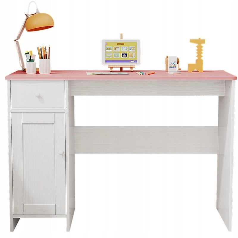 SCrivania bianca con cassetto e armadietto per bambina con piano rosa capiente 110 cm