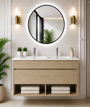 Mobile bagno sospeso con lavabo extrapiano ORIGENBATH NEBARI senza specchio 120x45 cm doppio lavabo estepa
