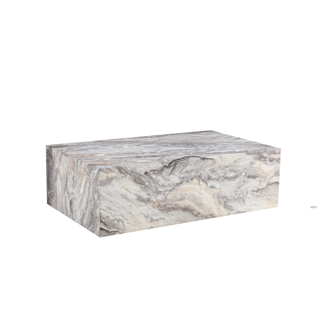Tavolino da caffè rettangolare con effetto marmo - per soggiorno - 90x50x30 cm - grigio