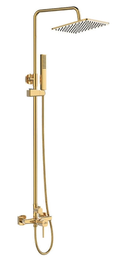 Colonna doccia con miscelatore | Set doccia minimalista, soffione a pioggia, sistema anticalcare, oro