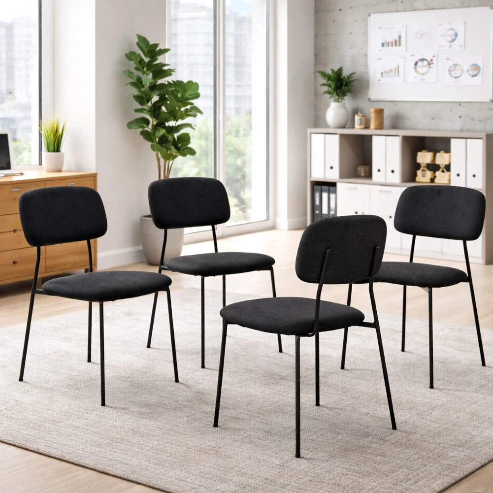 Set 4 Sedie Nere Parigi in Tessuto con Struttura in Metallo e Seduta Ergonomica