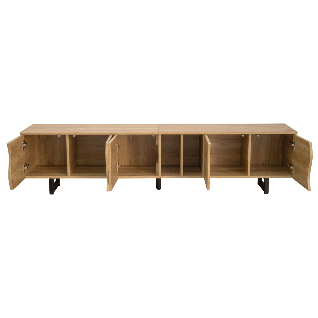 Mobile TV 191x38x46.5 cm con ante curve e ripiani aperti in MDF e pannelli di particelle naturale