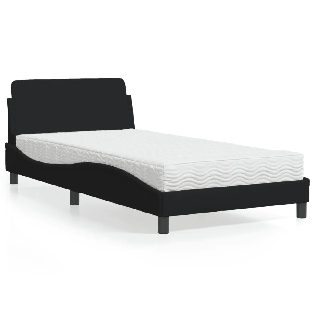 Letto con Materasso-Struttura Letto con Materasso Dover Nero 100x200 cm in Tessuto