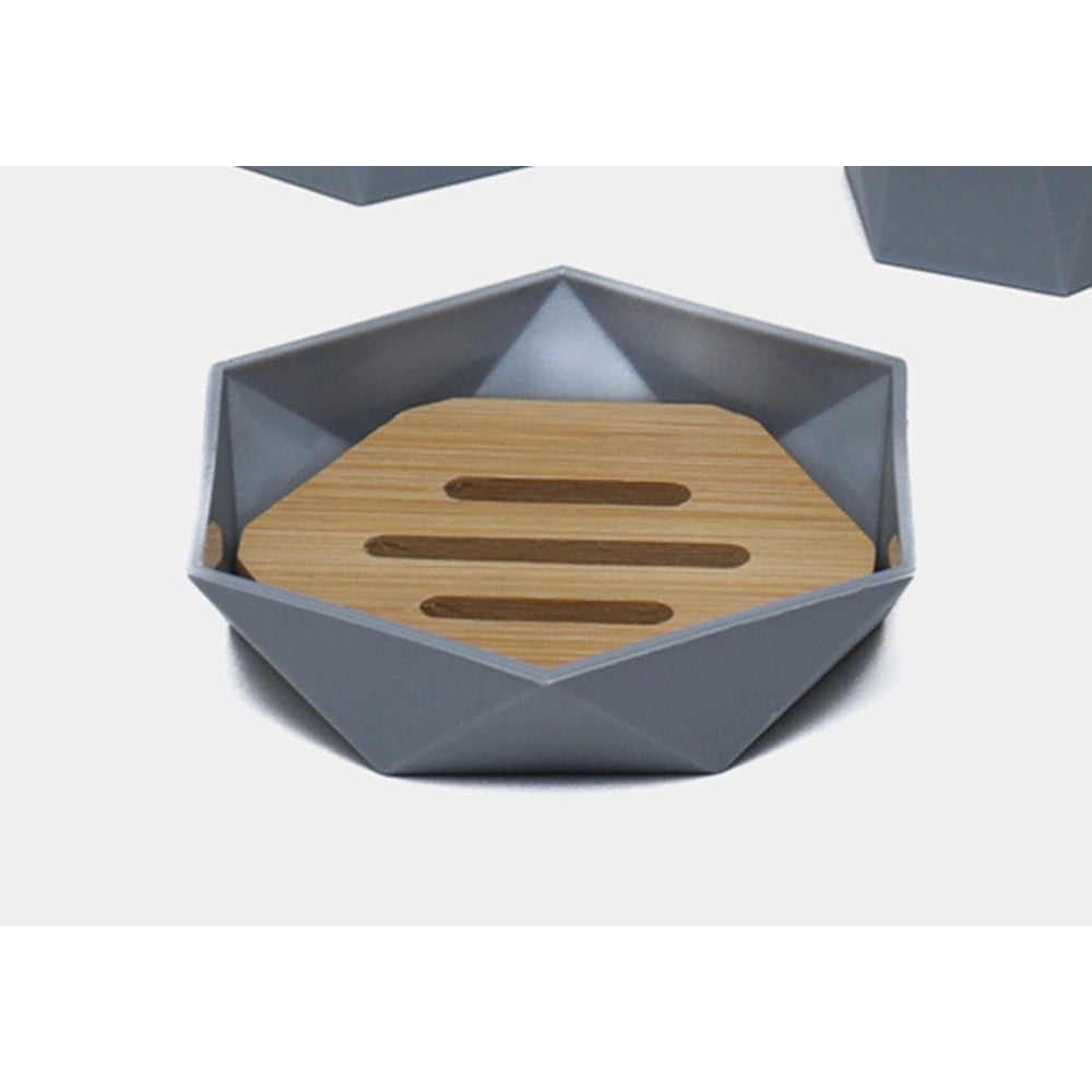 Trade Shop - Piattino Porta Sapone Saponetta Forma Esagonale Geometrico Grigio Legno Da Bagno 10848 -
