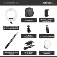 Medow 960 Pro Luce anulare LED incl. treppiede, luce anulare bicolore 3200-5500 K, luce video dimmerabile con telecomando 96 W, treppiede per lampada con ammortizzazione a molla