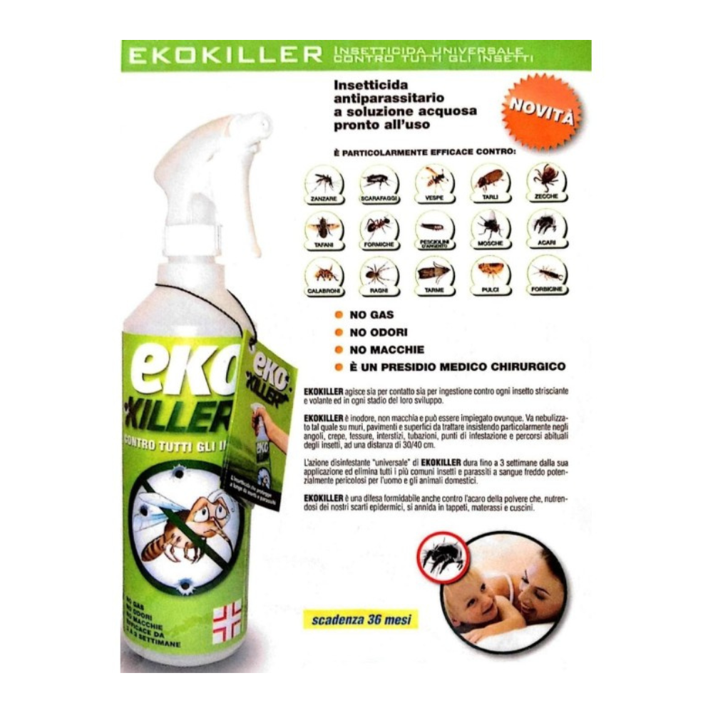 Insetticida universale insetti parassiti spray 750 ml ekokiller 3 pezzi