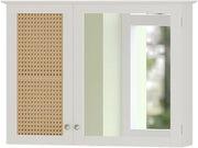 Specchio contenitore bagno Rosario, Bianco, 68 x 49 cm con 2 porte, per la conservazione di articoli da bagno e asciugamani
