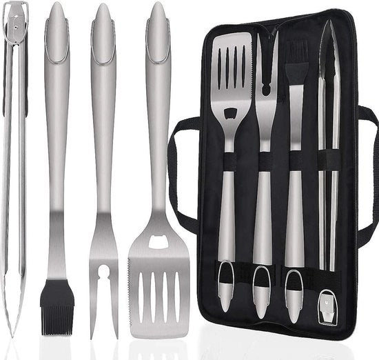 Set di accessori barbecue portatile in acciaio inossidabile - qualità premium - 5 pezzi - regalo per uomo e donna