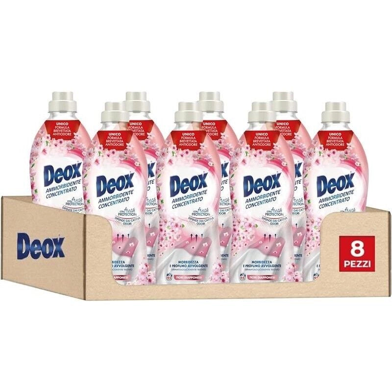 DEOX SET 8 CONFEZIONI AMMORBIDENTE CONCENTRATO LAVATRICE FIORI GIAPPONESI 360 LAVAGGI 900 ML L'UNO