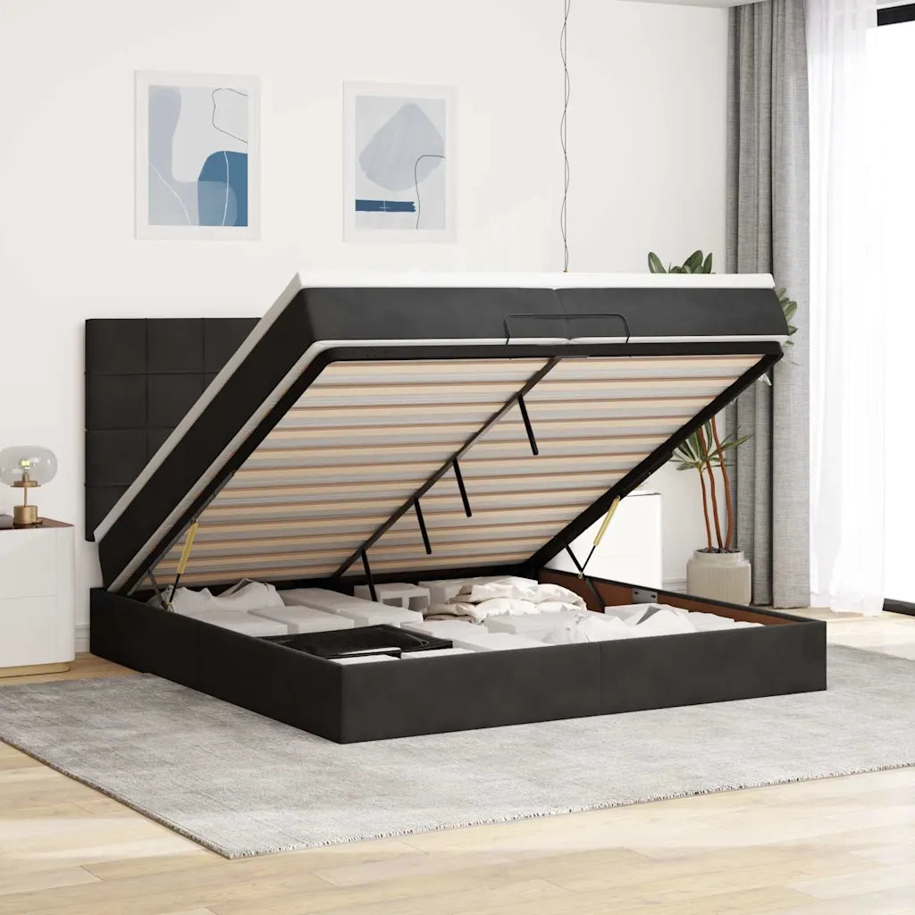 Struttura Letto Pouf con Materassi Nero 200x200 cm Velluto 3314344