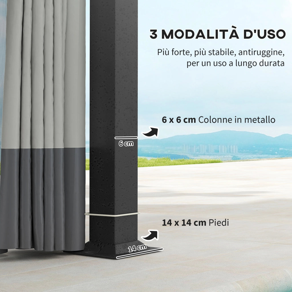 Gazebo da Giardino 4x3 m con Zanzariere e Doppio Tetto. in Metallo e Poliestere Grigio Chiaro
