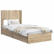 Letto singolo | Letto per adulti | Struttura del letto con stoccaggio e testata Rovere Sonoma