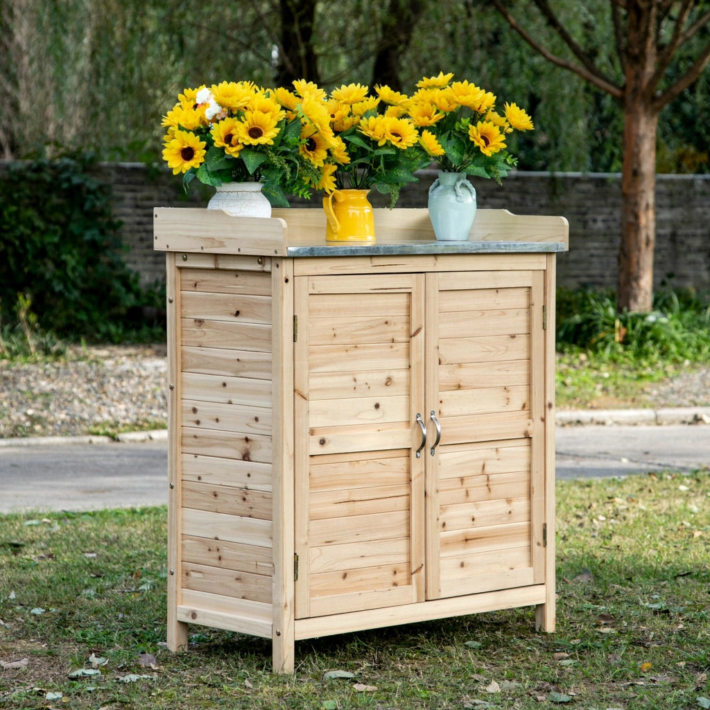 Armadio da giardino con 2 ante e piano metallo ¨C zephmum ¨C 83x40x92 cm