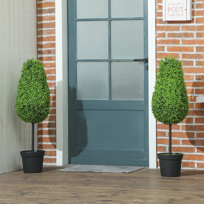 Set di 2 piante artificiali di bosso a forma di goccia, alte 90 cm, in plastica, in vaso, per una decorazione moderna.
