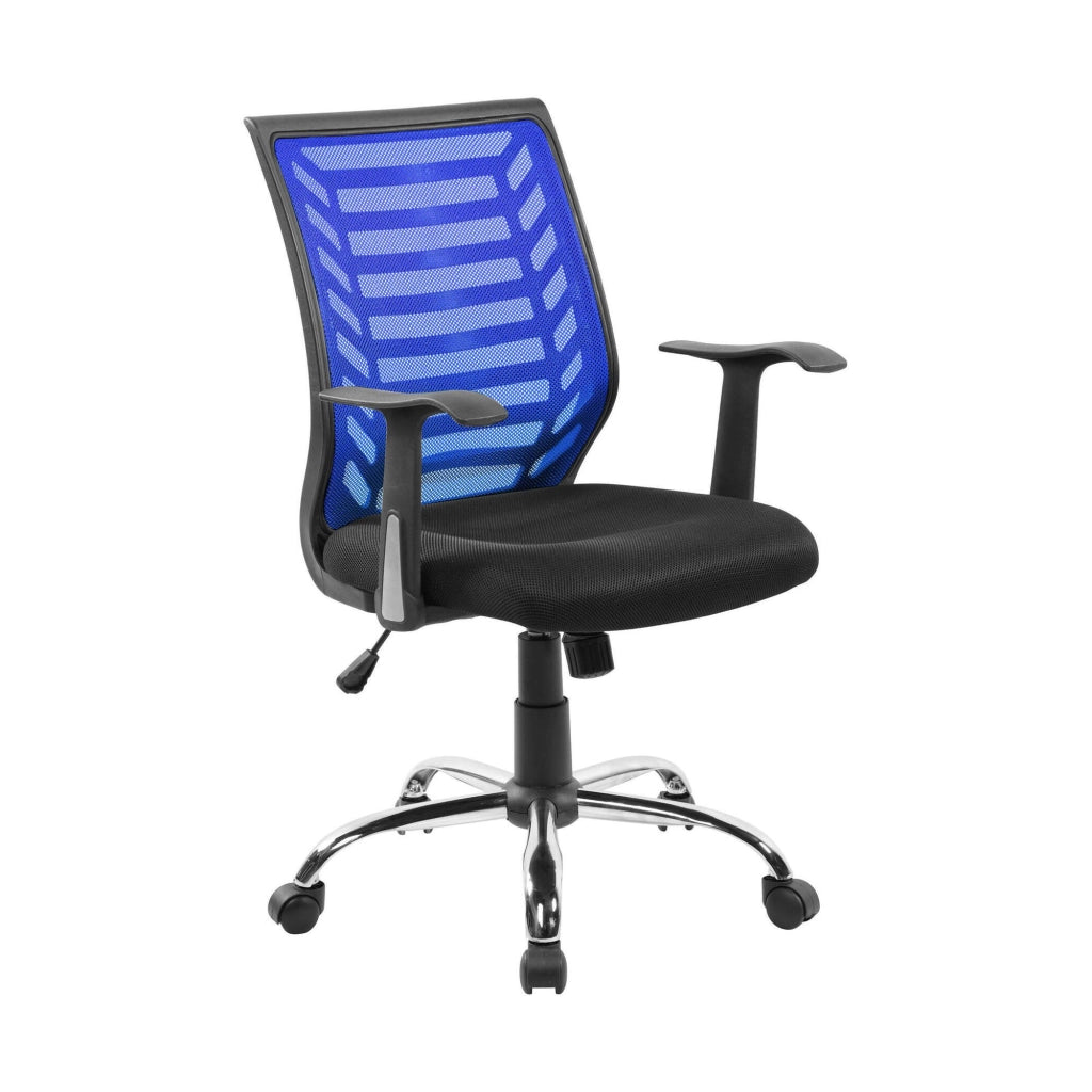 Sedia da ufficio Camaleonte, Sedia operativa a rete con braccioli, Seduta ergonomica da ufficio, 59x60h93/103 cm, Nero e Blu