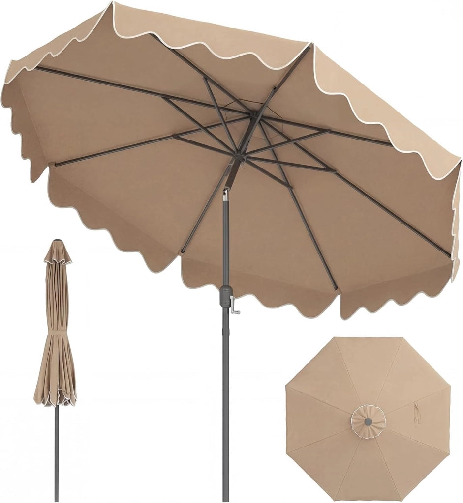 Ombrellone da Giardino 270 cm, Inclinabile 30° con 8 Stecche, Palo in Metallo, Parte Superiore Ventilata e Manovella, Anti-UV, per Spiaggia, Balcone e Terrazzo (Grigio, 270 x 235 cm)