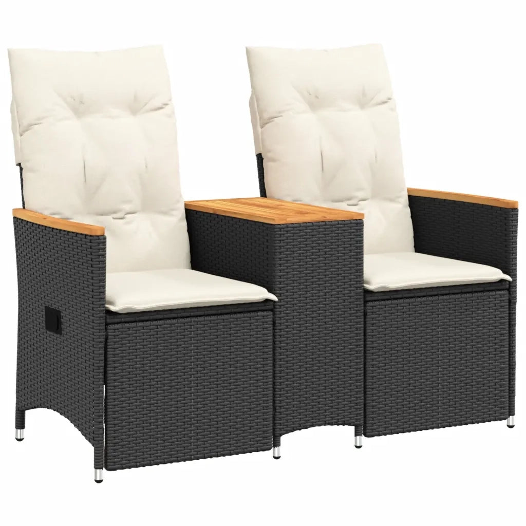 Divano Giardino Reclinabile 2Posti con Tavolino-Sofa da Giardino-Divanetto da esterno Nero Polyrattan 629976