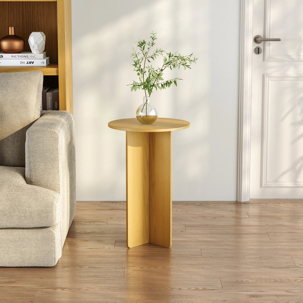 Tavolino Laterale Vappevn con Piano Rotondo 60 x Ø40 cm - Effetto Rovere [en.casa]