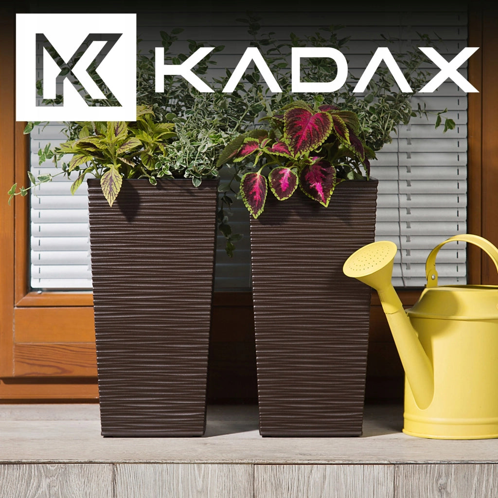 Set di 3 vasi da fiori KADAX, vasi da giardino + inserto, alti e grandi, color moka, 47+57+68 cm