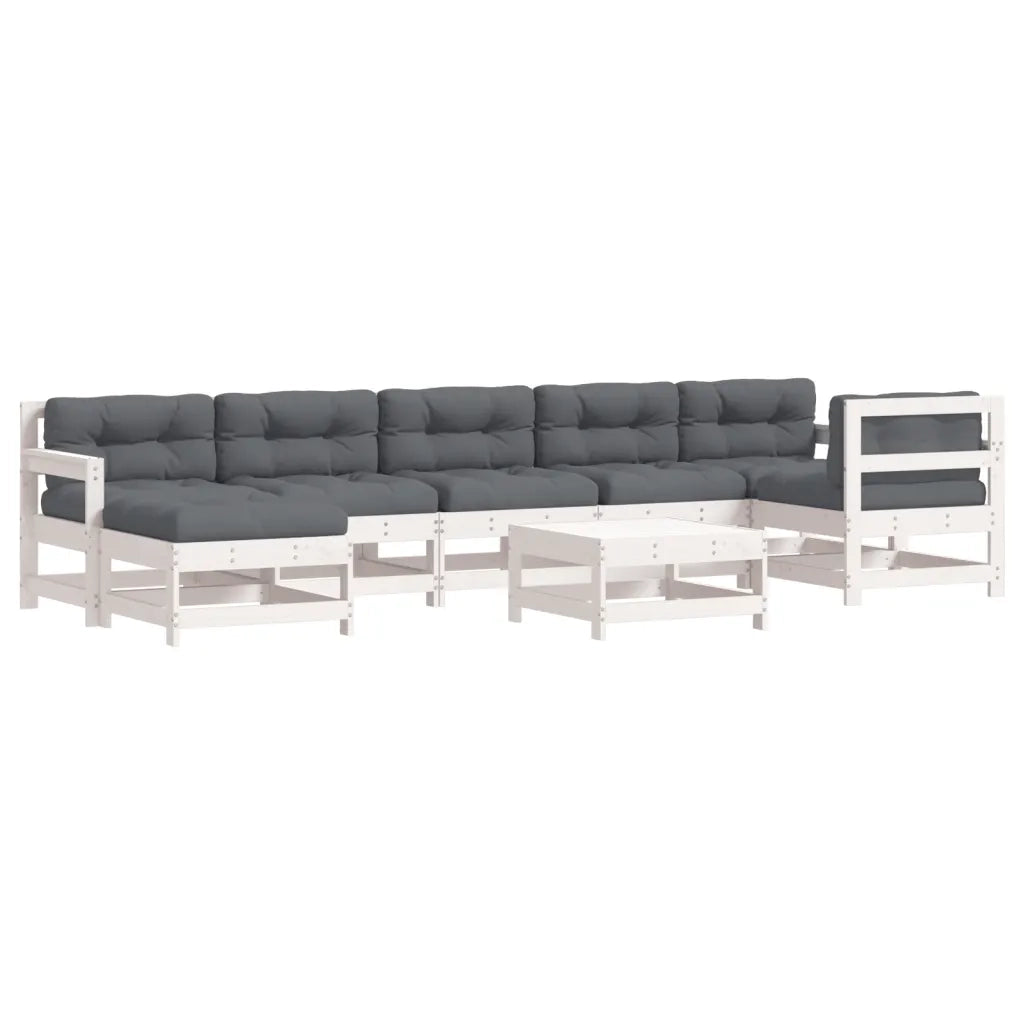 Set Divani da Giardino 8pz con Cuscini in Legno Massello Bianco 3185886