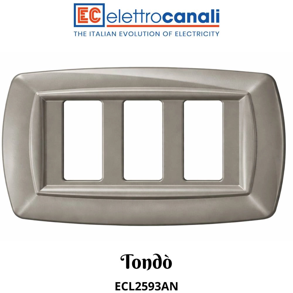 Placca elettrocanali tondò antracite per serie bticino magic *** numero posti 3 moduli, confezione 1