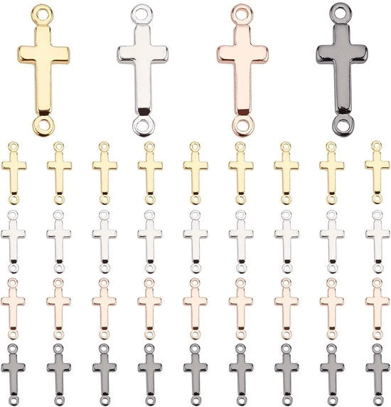 Crociera a Croce 40 Unità - 18K Dorato/Platino/Gunmetal/Rosso Oro - Connettore - Pendente - Decorazione Religiosa - 13,5 x 5 x 1,5 mm - Pendente