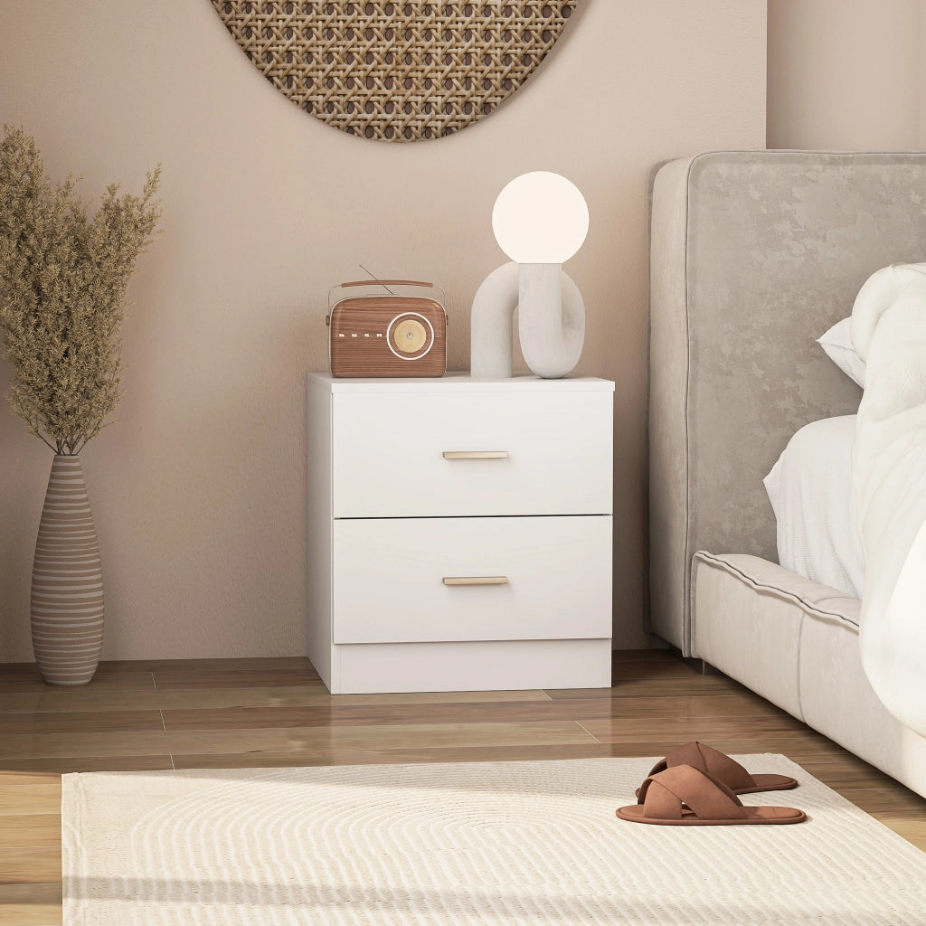 Tavolino da notte con 2 cassetti ¨C Zephmum ¨C Bianco 45x39,5x49 cm
