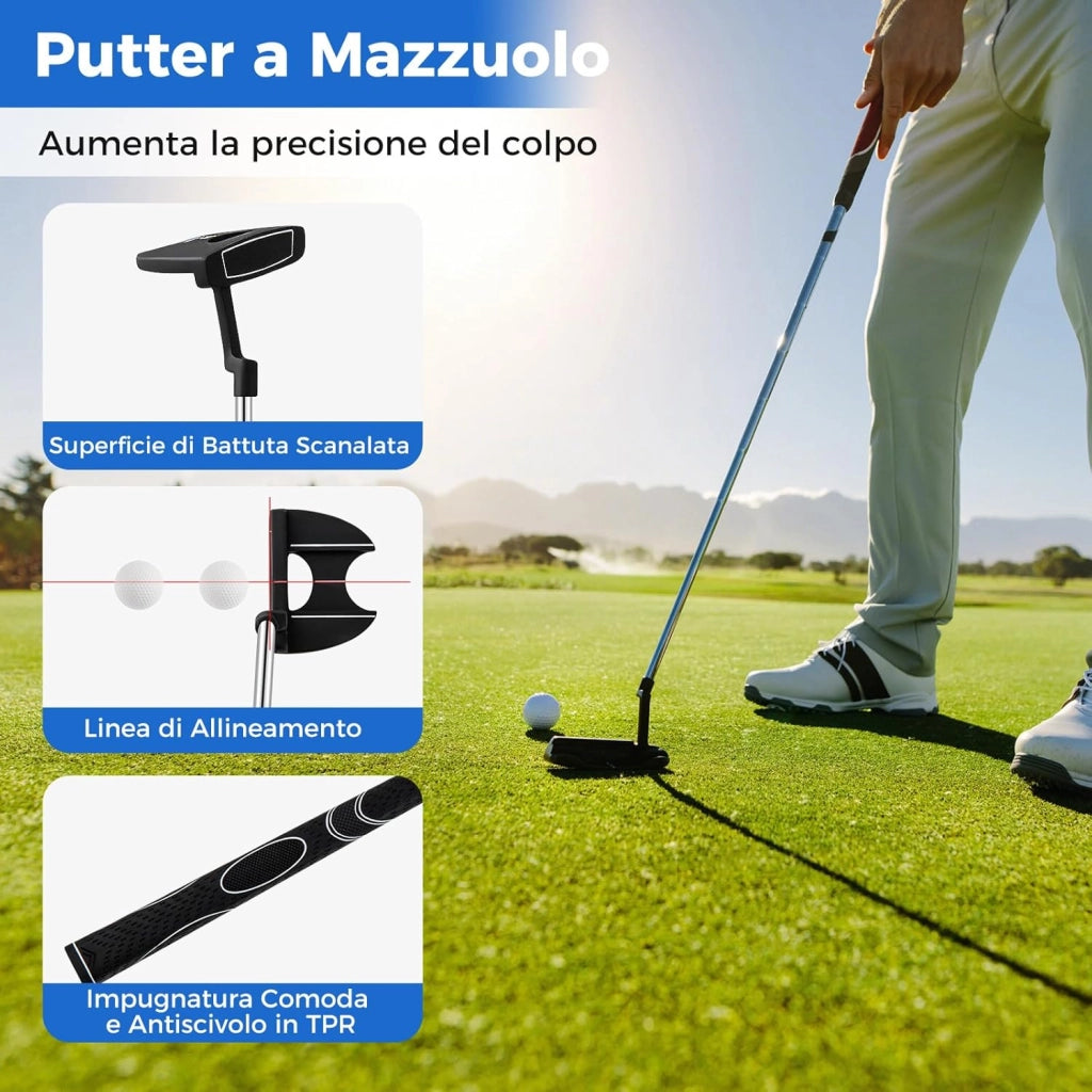 Set Completo di Mazze da Golf per Destri da Uomo, con Driver da 460 cc, Legno da Fairway 3, Ibrido 4, Ferri 6 7 8 9, P, Putter e Borsa per mazze da golf