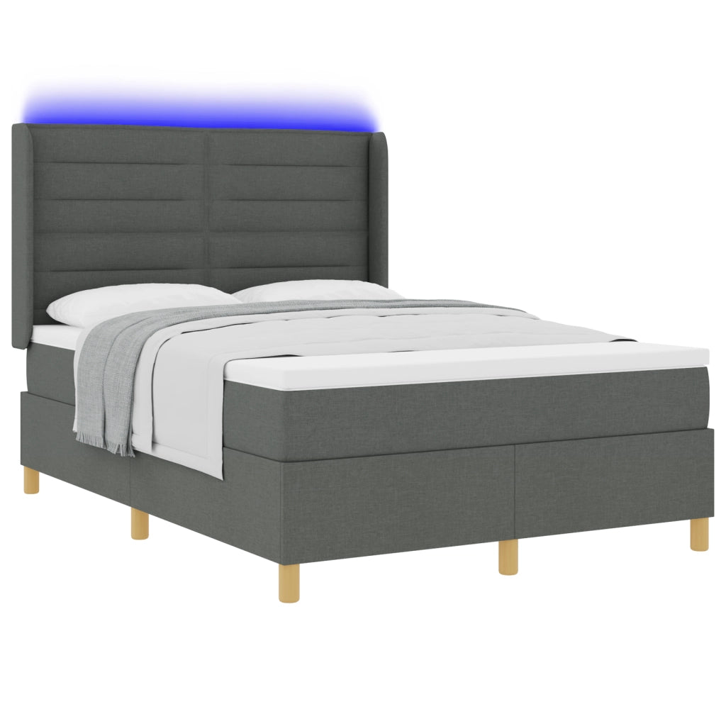 Letto a Molle con Materasso & LED Grigio Scuro 140x190 cm Tessuto
