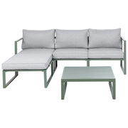 Set Lounge da Giardino a 3 Posti con Divano Angolare Sinistro in Tessuto Verde e Tavolino Struttura in Alluminio