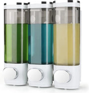 Dispensatore di sapone per parete senza forare, in plastica nera e bianca, adatto per cucina, bagno, toilette per gel doccia, shampoo, sapone (3 x 300 ml)