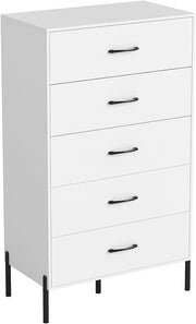 Cassettiera con 5 cassetti, cassettiera alto con gambe in metallo, antiribaltamento, per corridoio, cucina, soggiorno, camera da letto, 71 x 40 x 125 cm