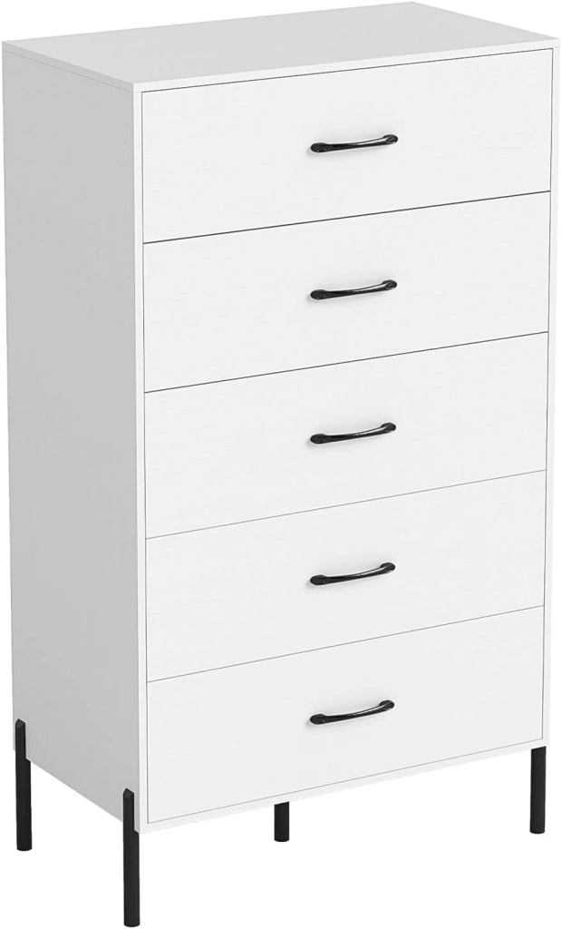 Cassettiera con 5 cassetti, cassettiera alto con gambe in metallo, antiribaltamento, per corridoio, cucina, soggiorno, camera da letto, 71 x 40 x 125 cm