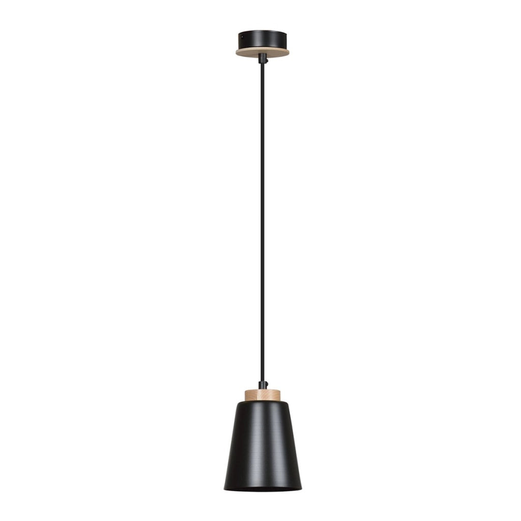 Lampada a sospensione BOLERO nera con dettagli in legno